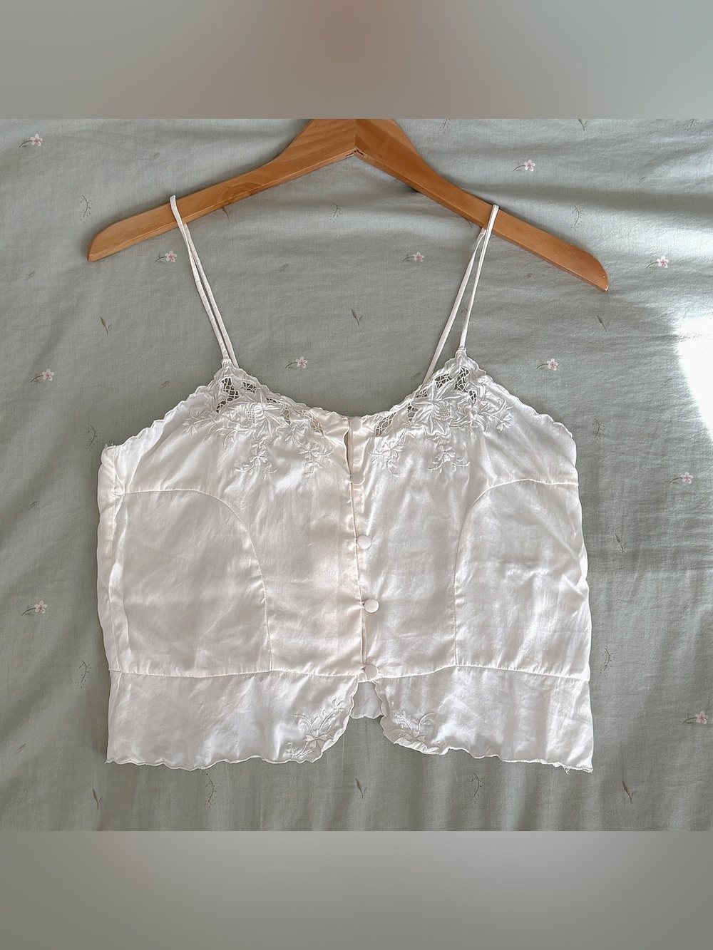 French Ivory Silk Lace-Trim Camisole